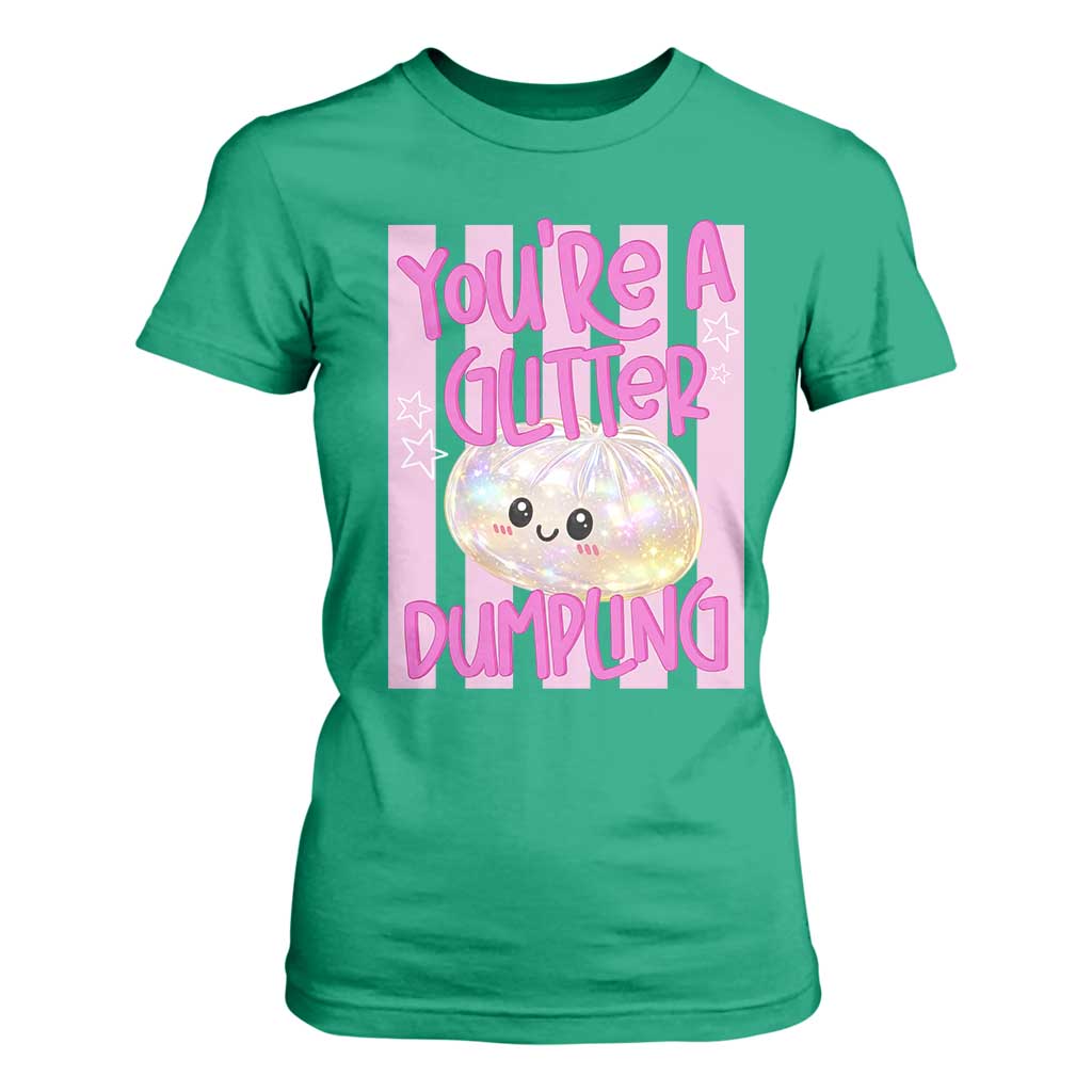 You Are A Glitter Dumpling Cute Preppy Pastel Graphic T Shirt For Women Kawaii Pastel Pink Striped Food Quote