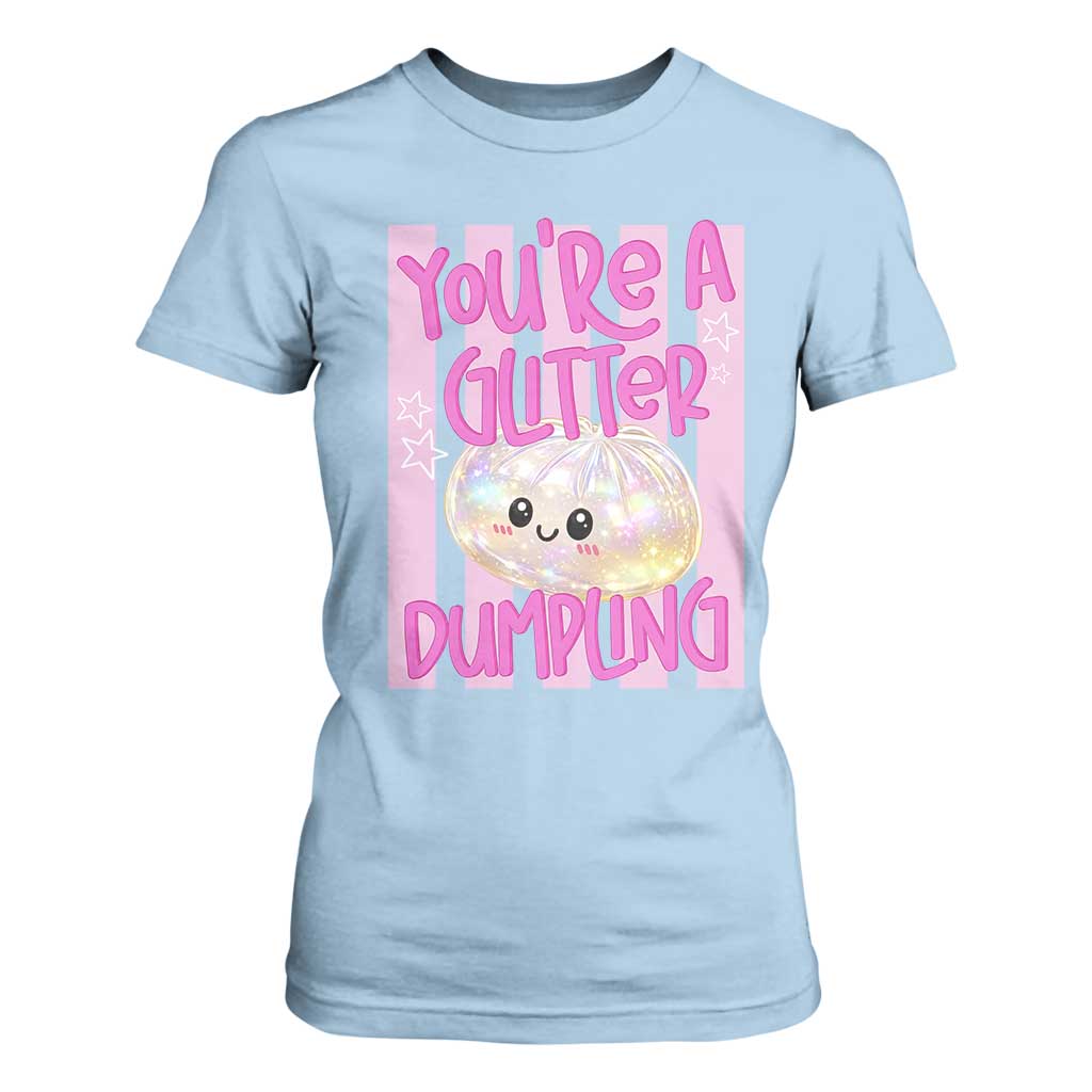 You Are A Glitter Dumpling Cute Preppy Pastel Graphic T Shirt For Women Kawaii Pastel Pink Striped Food Quote