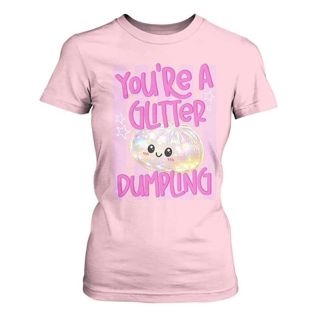 You Are A Glitter Dumpling Cute Preppy Pastel Graphic T Shirt For Women Kawaii Pastel Pink Striped Food Quote