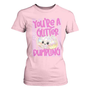 You Are A Glitter Dumpling Cute Preppy Pastel Graphic T Shirt For Women Kawaii Pastel Pink Striped Food Quote