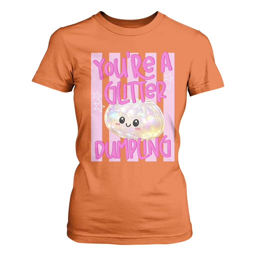 You Are A Glitter Dumpling Cute Preppy Pastel Graphic T Shirt For Women Kawaii Pastel Pink Striped Food Quote