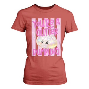 You Are A Glitter Dumpling Cute Preppy Pastel Graphic T Shirt For Women Kawaii Pastel Pink Striped Food Quote