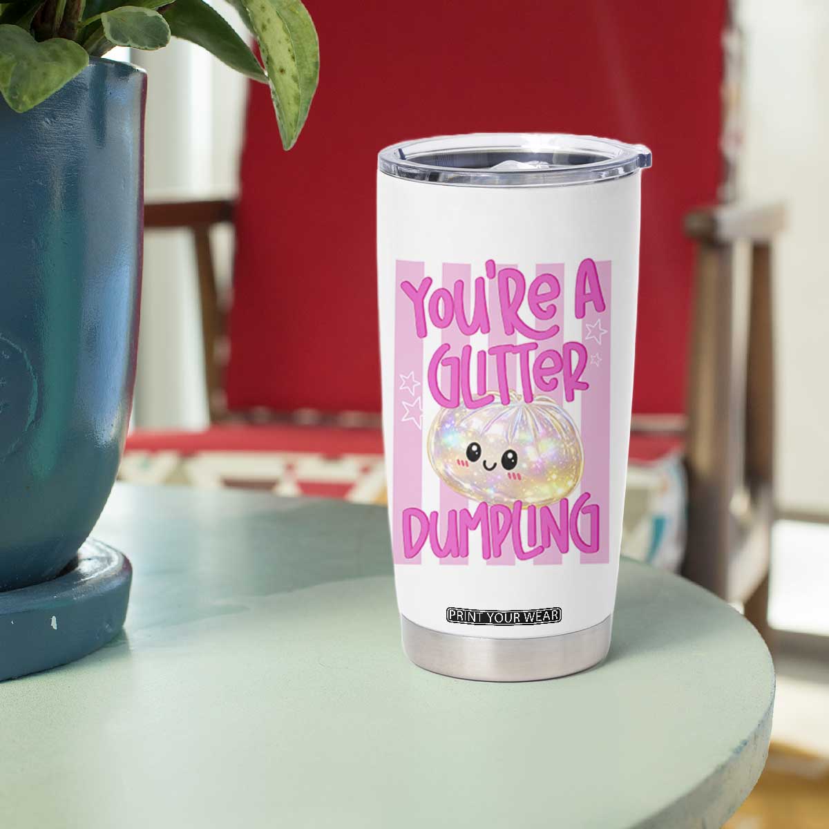You Are A Glitter Dumpling Cute Preppy Pastel Graphic Tumbler Cup Kawaii Pastel Pink Striped Food Quote
