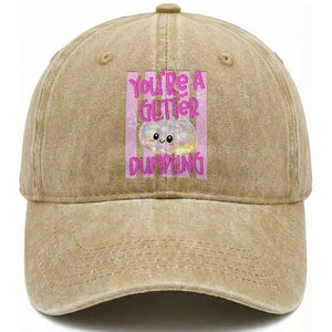 You Are A Glitter Dumpling Cute Preppy Pastel Graphic Washed Cotton Baseball Cap Kawaii Pastel Pink Striped Food Quote