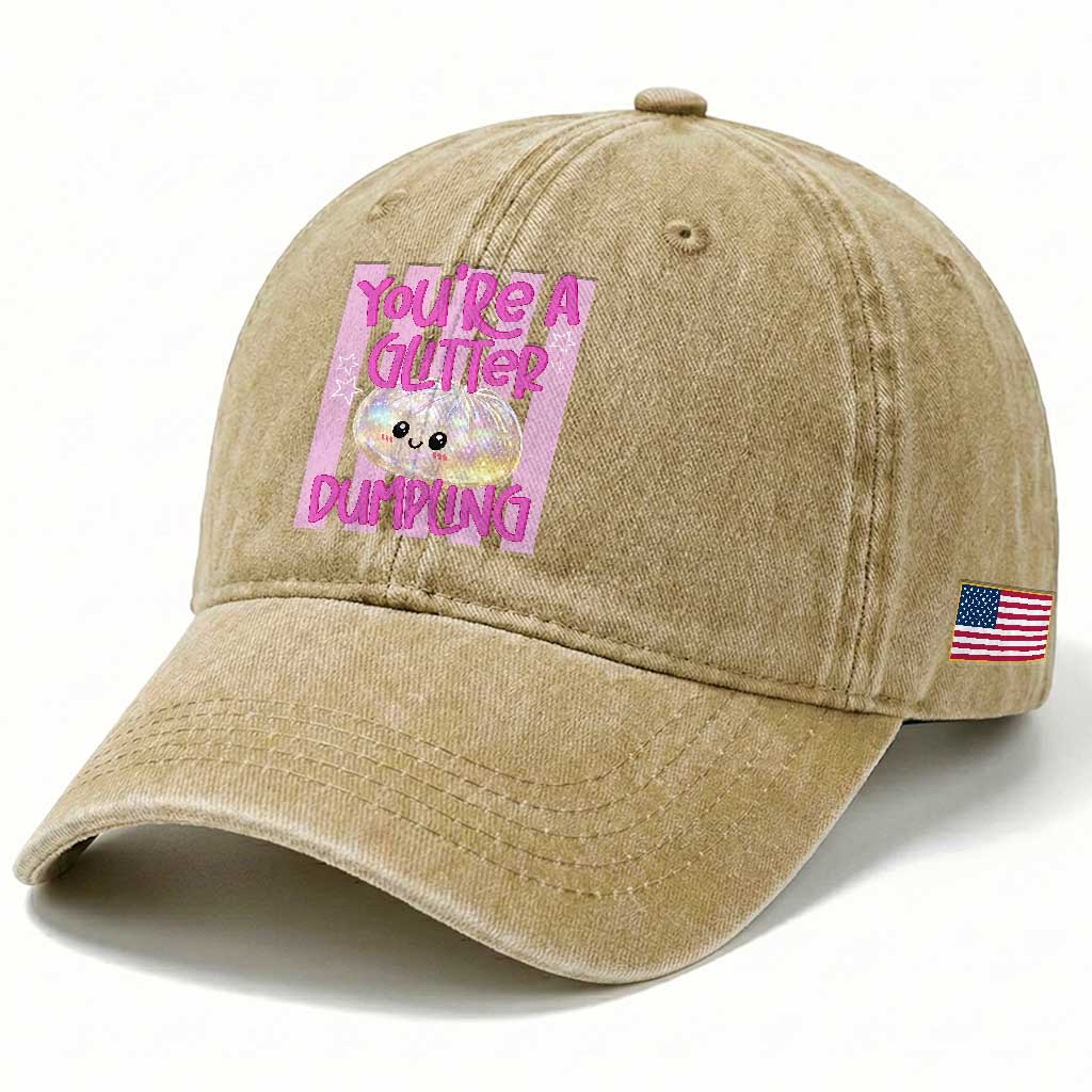 You Are A Glitter Dumpling Cute Preppy Pastel Graphic Washed Cotton Baseball Cap Kawaii Pastel Pink Striped Food Quote