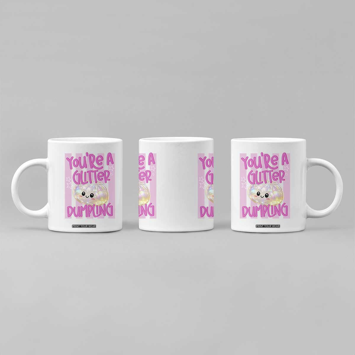 You Are A Glitter Dumpling Cute Preppy Pastel Graphic Coffee Mug Kawaii Pastel Pink Striped Food Quote