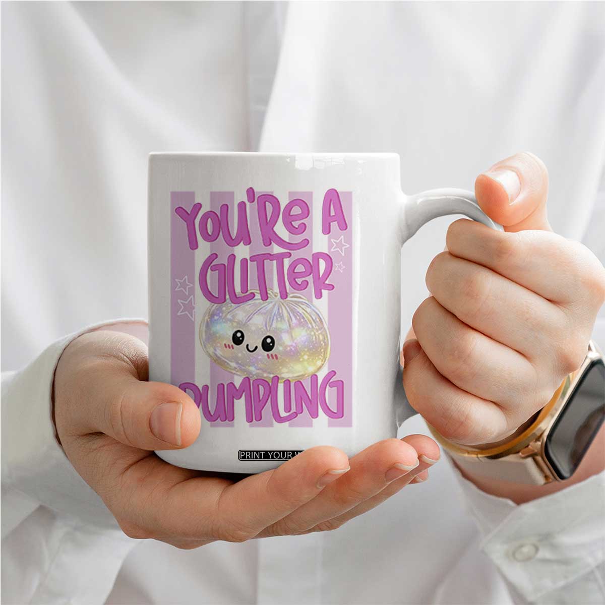 You Are A Glitter Dumpling Cute Preppy Pastel Graphic Coffee Mug Kawaii Pastel Pink Striped Food Quote