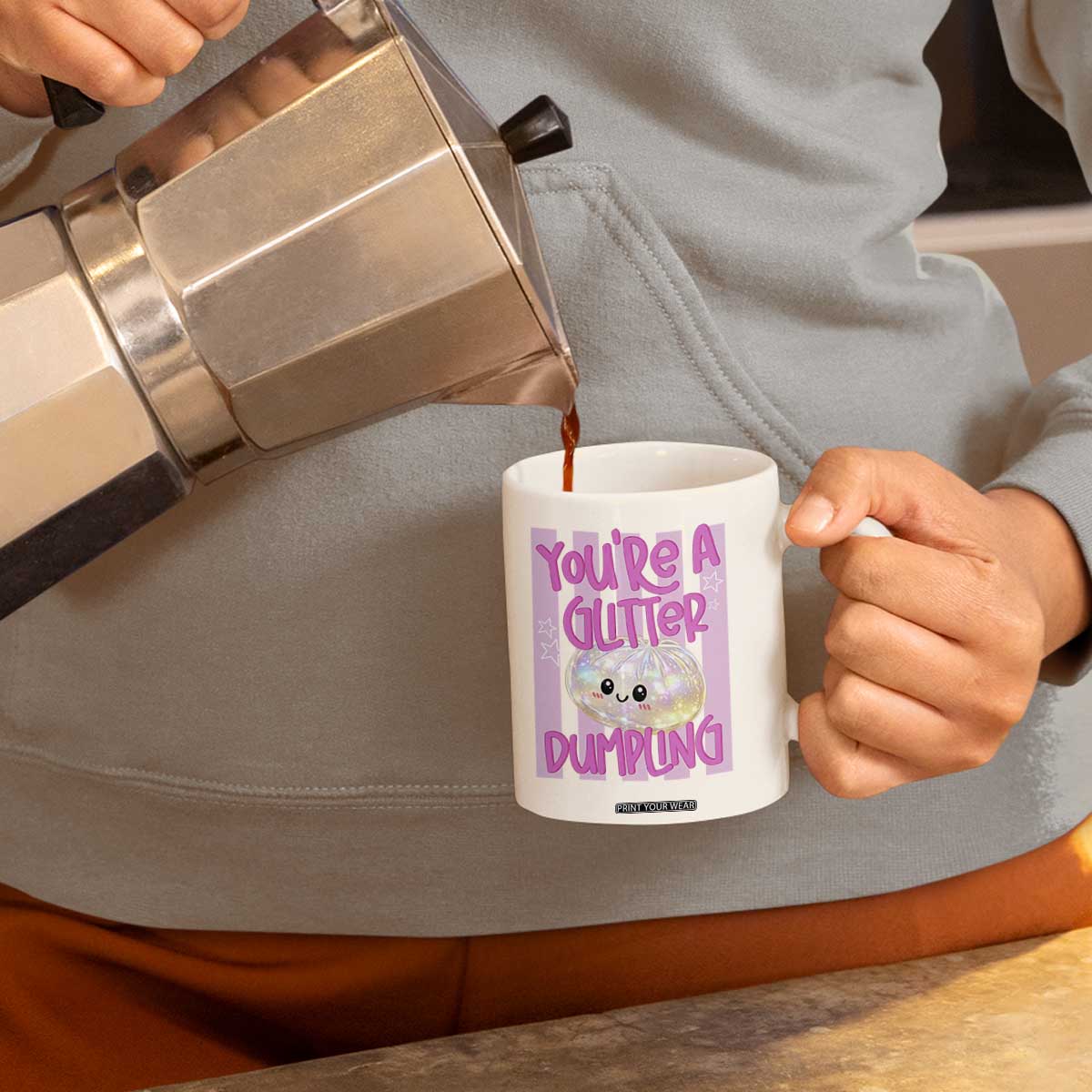 You Are A Glitter Dumpling Cute Preppy Pastel Graphic Coffee Mug Kawaii Pastel Pink Striped Food Quote