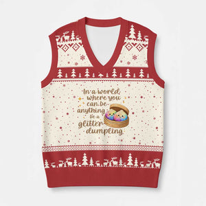 Be A Glitter Dumpling Kawaii Graphic V-Neck Knit Sweater Vest In A World Squish Squad Mystery Box