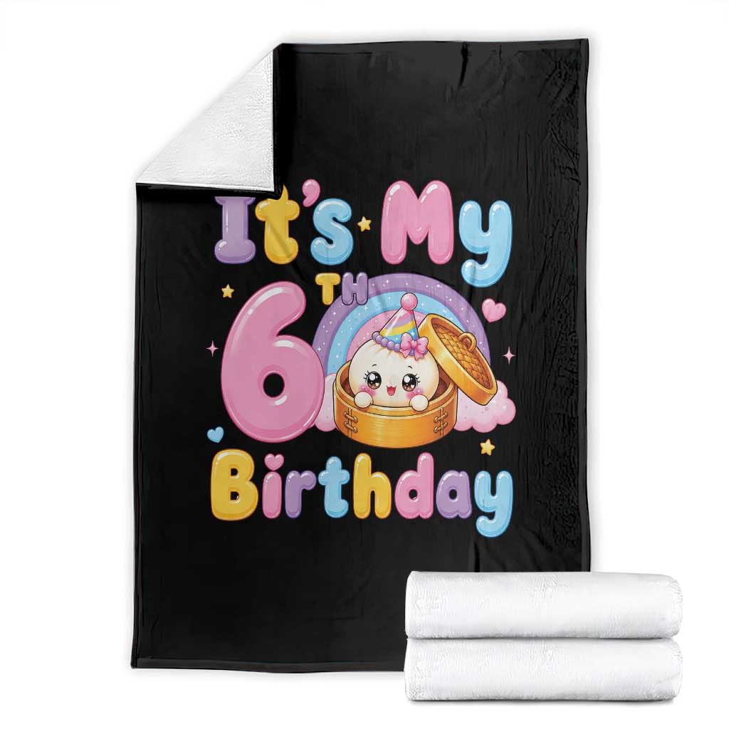 Its My 6th Birthday Kawaii Glitter Dumpling Graphic Throw Blanket Cute 6 Years Old Rainbow Bday Girl Party