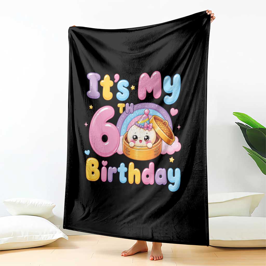 Its My 6th Birthday Kawaii Glitter Dumpling Graphic Throw Blanket Cute 6 Years Old Rainbow Bday Girl Party
