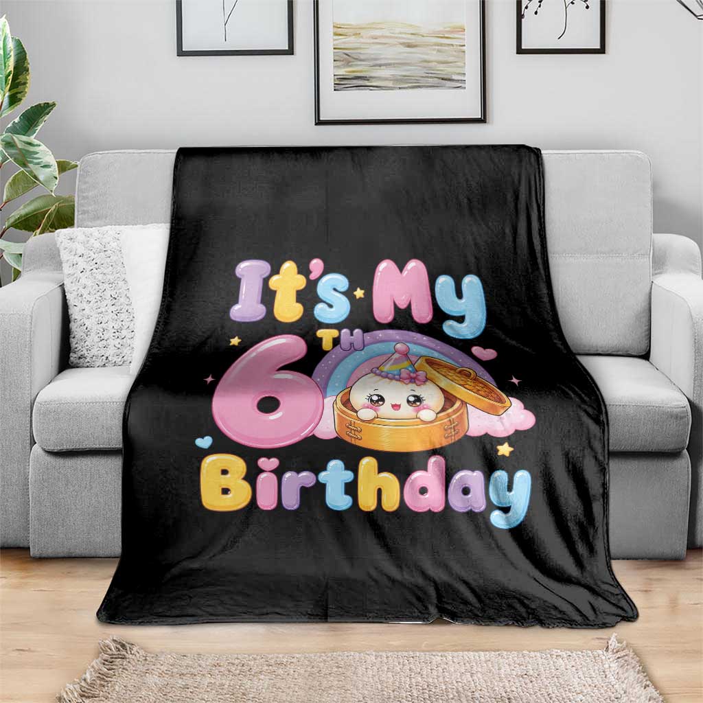Its My 6th Birthday Kawaii Glitter Dumpling Graphic Throw Blanket Cute 6 Years Old Rainbow Bday Girl Party
