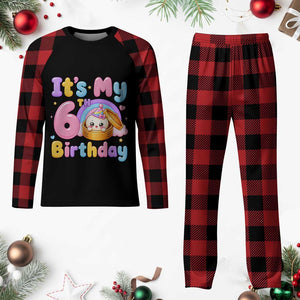 Its My 6th Birthday Kawaii Glitter Dumpling Graphic Plaid Pajama Set Cute 6 Years Old Rainbow Bday Girl Party