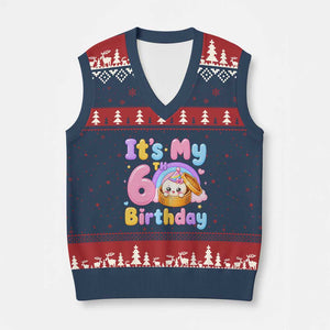 Its My 6th Birthday Kawaii Glitter Dumpling Graphic V-Neck Knit Sweater Vest Cute 6 Years Old Rainbow Bday Girl Party