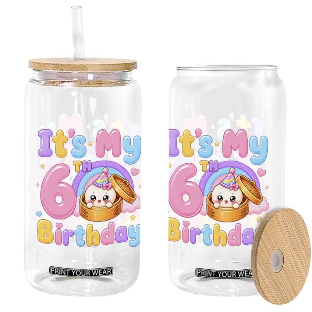 Its My 6th Birthday Kawaii Glitter Dumpling Graphic Glass Can Cute 6 Years Old Rainbow Bday Girl Party