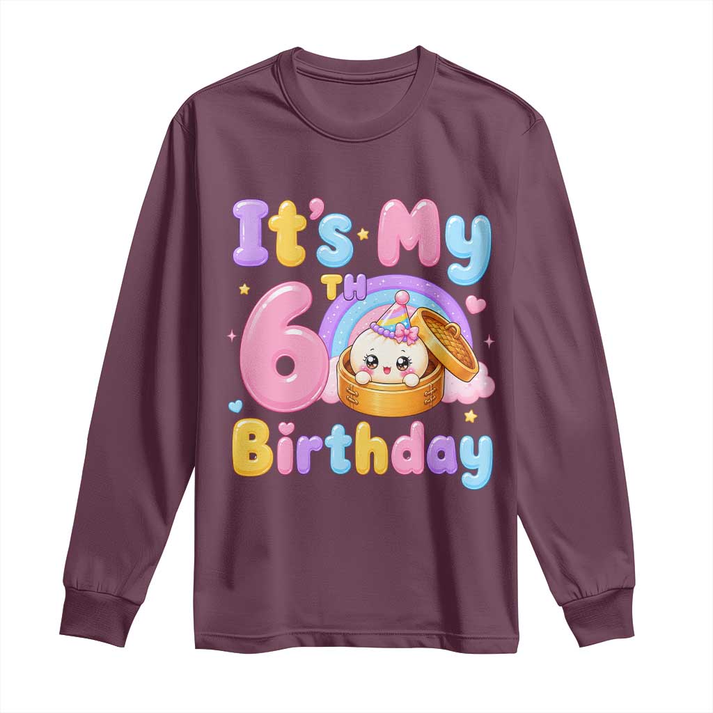 Its My 6th Birthday Kawaii Glitter Dumpling Graphic Long Sleeve Shirt Cute 6 Years Old Rainbow Bday Girl Party