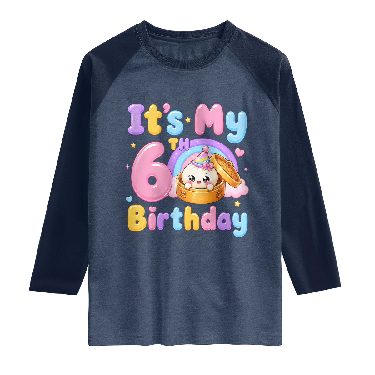 Its My 6th Birthday Kawaii Glitter Dumpling Graphic Raglan Shirt Cute 6 Years Old Rainbow Bday Girl Party