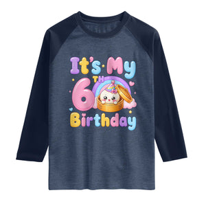 Its My 6th Birthday Kawaii Glitter Dumpling Graphic Raglan Shirt Cute 6 Years Old Rainbow Bday Girl Party