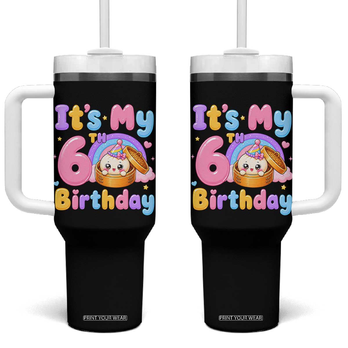Its My 6th Birthday Kawaii Glitter Dumpling Graphic Tumbler With Handle Cute 6 Years Old Rainbow Bday Girl Party