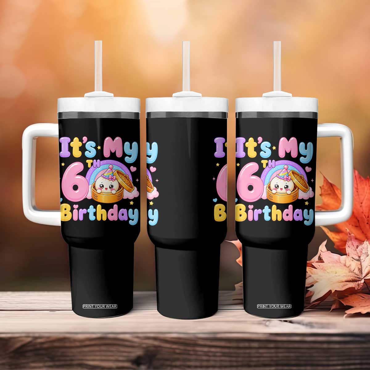 Its My 6th Birthday Kawaii Glitter Dumpling Graphic Tumbler With Handle Cute 6 Years Old Rainbow Bday Girl Party