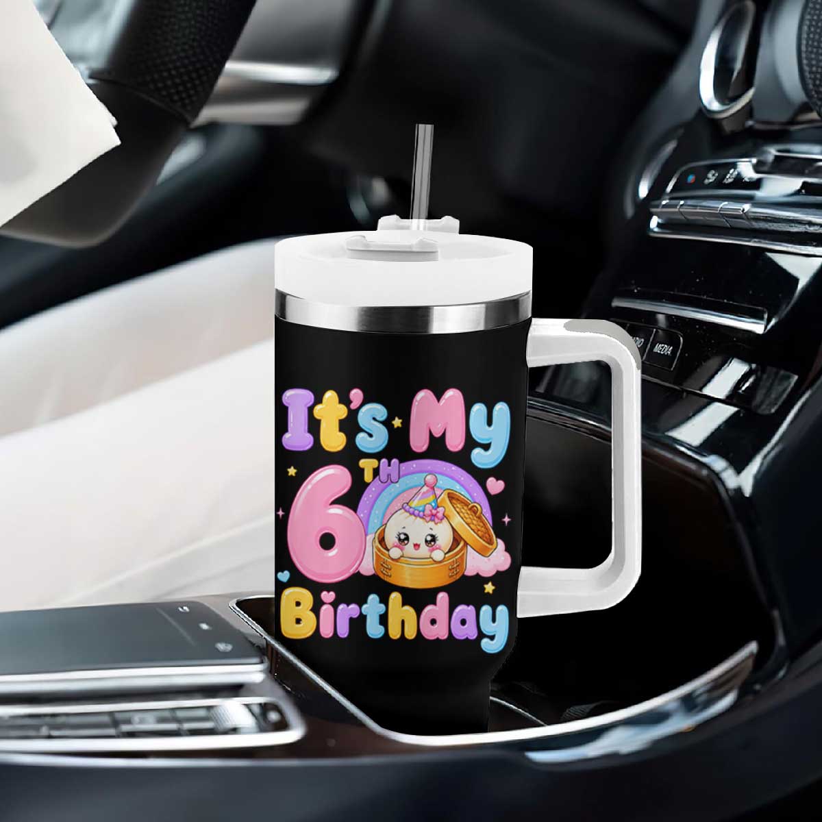 Its My 6th Birthday Kawaii Glitter Dumpling Graphic Tumbler With Handle Cute 6 Years Old Rainbow Bday Girl Party