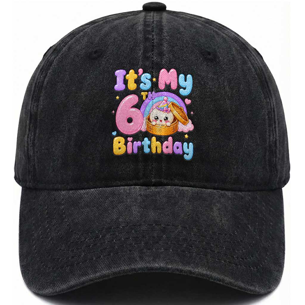 Its My 6th Birthday Kawaii Glitter Dumpling Graphic Washed Cotton Baseball Cap Cute 6 Years Old Rainbow Bday Girl Party