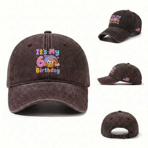 Its My 6th Birthday Kawaii Glitter Dumpling Graphic Washed Cotton Baseball Cap Cute 6 Years Old Rainbow Bday Girl Party