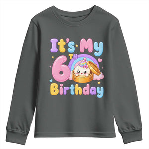 Its My 6th Birthday Kawaii Glitter Dumpling Graphic Youth Sweatshirt Cute 6 Years Old Rainbow Bday Girl Party