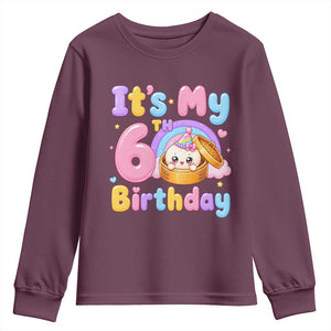 Its My 6th Birthday Kawaii Glitter Dumpling Graphic Youth Sweatshirt Cute 6 Years Old Rainbow Bday Girl Party