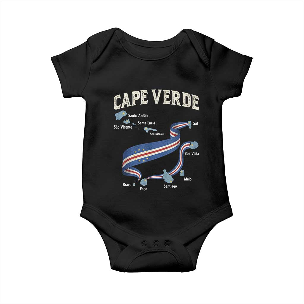 Cape Verde Islands Map National Flag Baby Onesie Cabo Verde Archipelago Geography Pride TS02 Black Print Your Wear