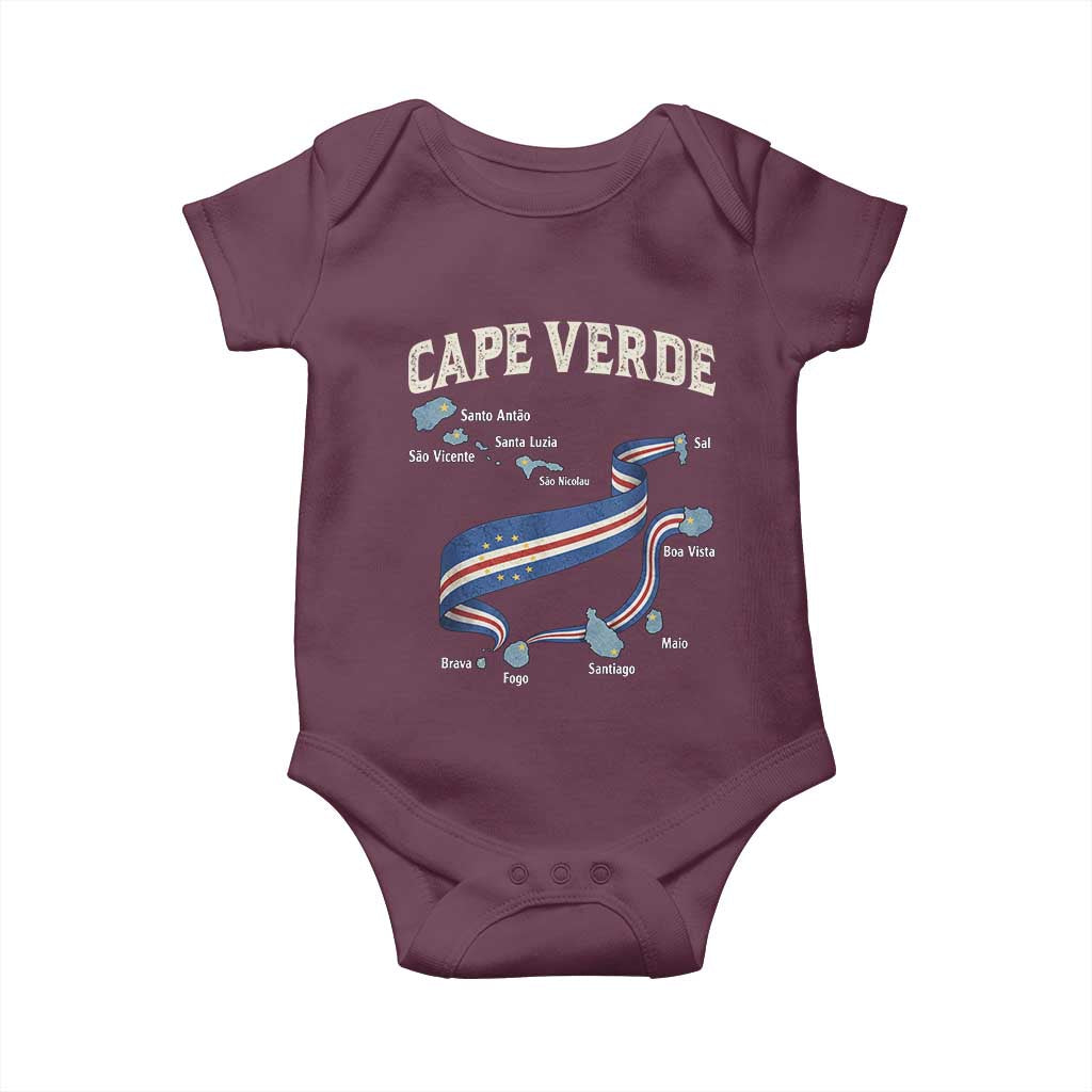 Cape Verde Islands Map National Flag Baby Onesie Cabo Verde Archipelago Geography Pride TS02 Maroon Print Your Wear