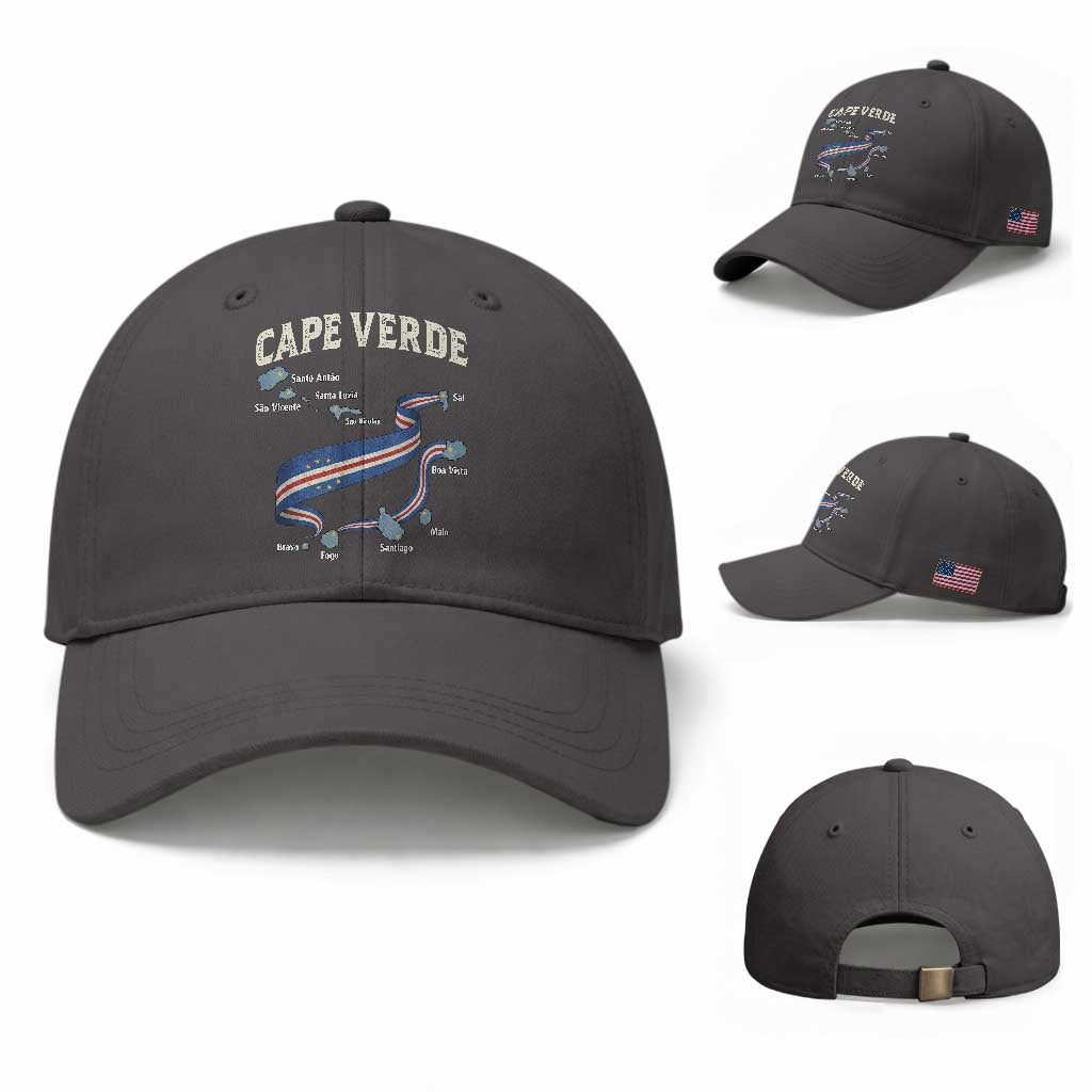 Cape Verde Islands Map National Flag Baseball Cap Cabo Verde Archipelago Geography Pride TS02 Baseball Cap Universal Fit Dark Gray Print Your Wear