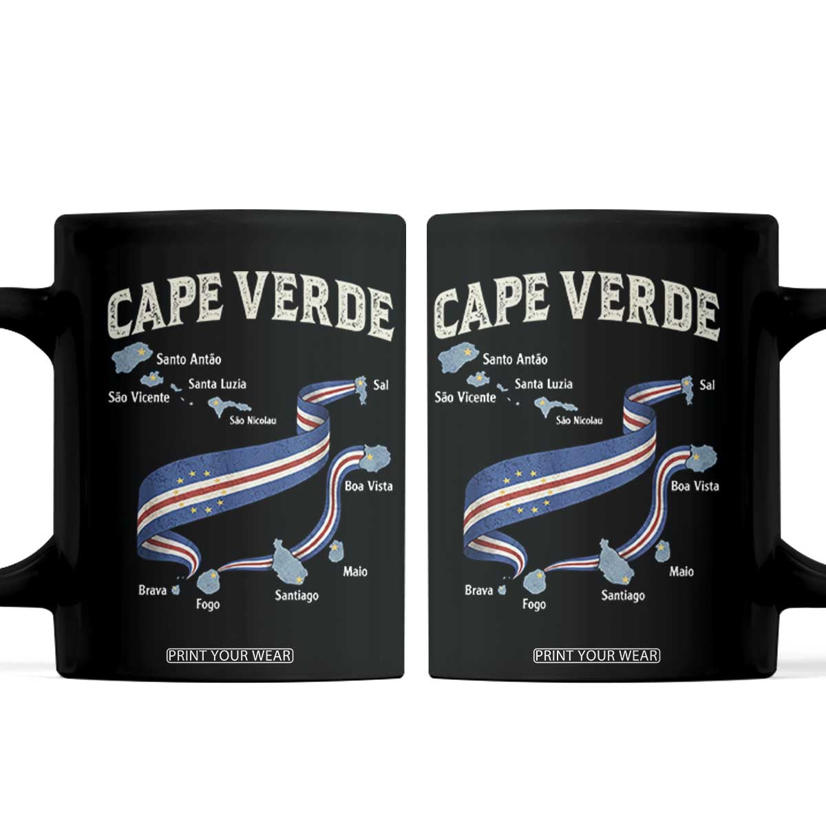 Cape Verde Islands Map National Flag Coffee Mug Cabo Verde Archipelago Geography Pride TS02 Black Print Your Wear