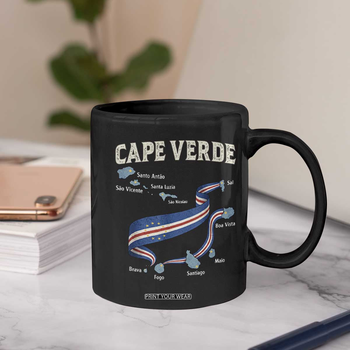 Cape Verde Islands Map National Flag Coffee Mug Cabo Verde Archipelago Geography Pride TS02 Print Your Wear