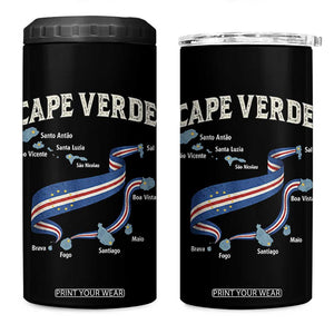Cape Verde Islands Map National Flag 4 in 1 Can Cooler Tumbler Cabo Verde Archipelago Geography Pride TS02 One Size: 16 oz Black Print Your Wear