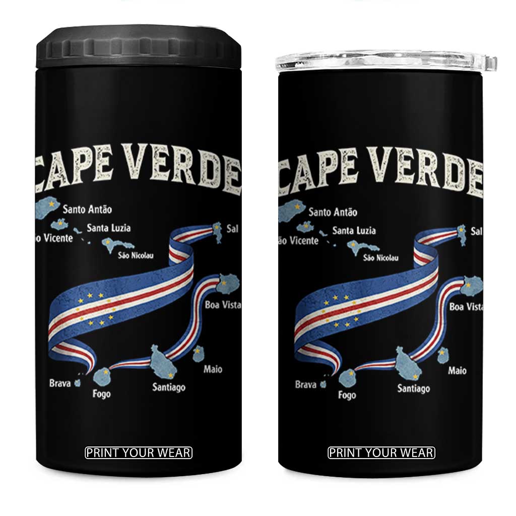 Cape Verde Islands Map National Flag 4 in 1 Can Cooler Tumbler Cabo Verde Archipelago Geography Pride TS02 One Size: 16 oz Black Print Your Wear