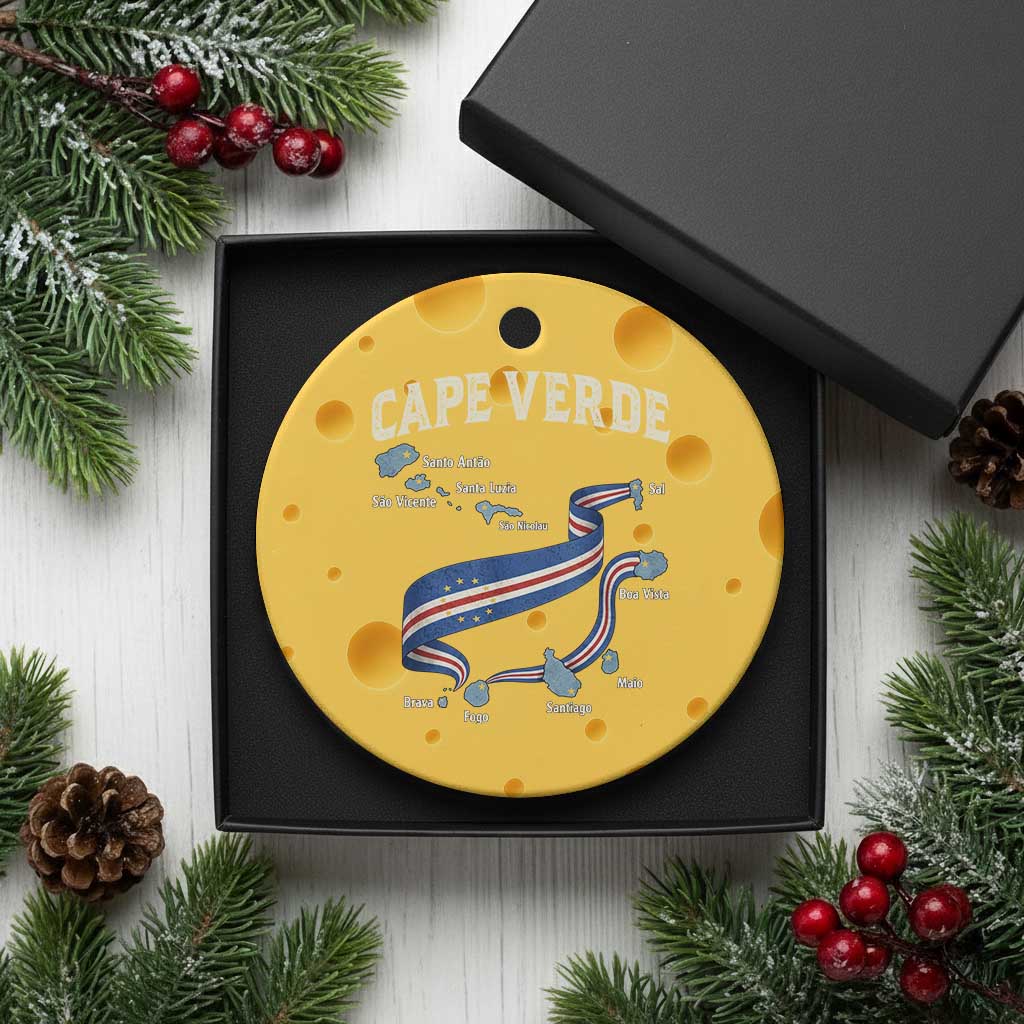 Cape Verde Islands Map National Flag Ceramic Ornament Cabo Verde Archipelago Geography Pride TS02 1pc Yellow Cheese Print Your Wear