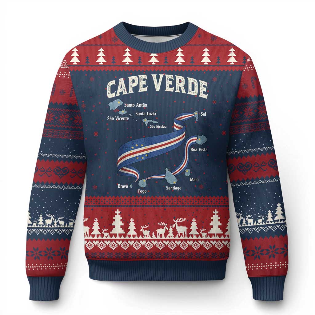 Cape Verde Islands Map National Flag Ugly Christmas Sweater Cabo Verde Archipelago Geography Pride TS02 Navy Red Print Your Wear