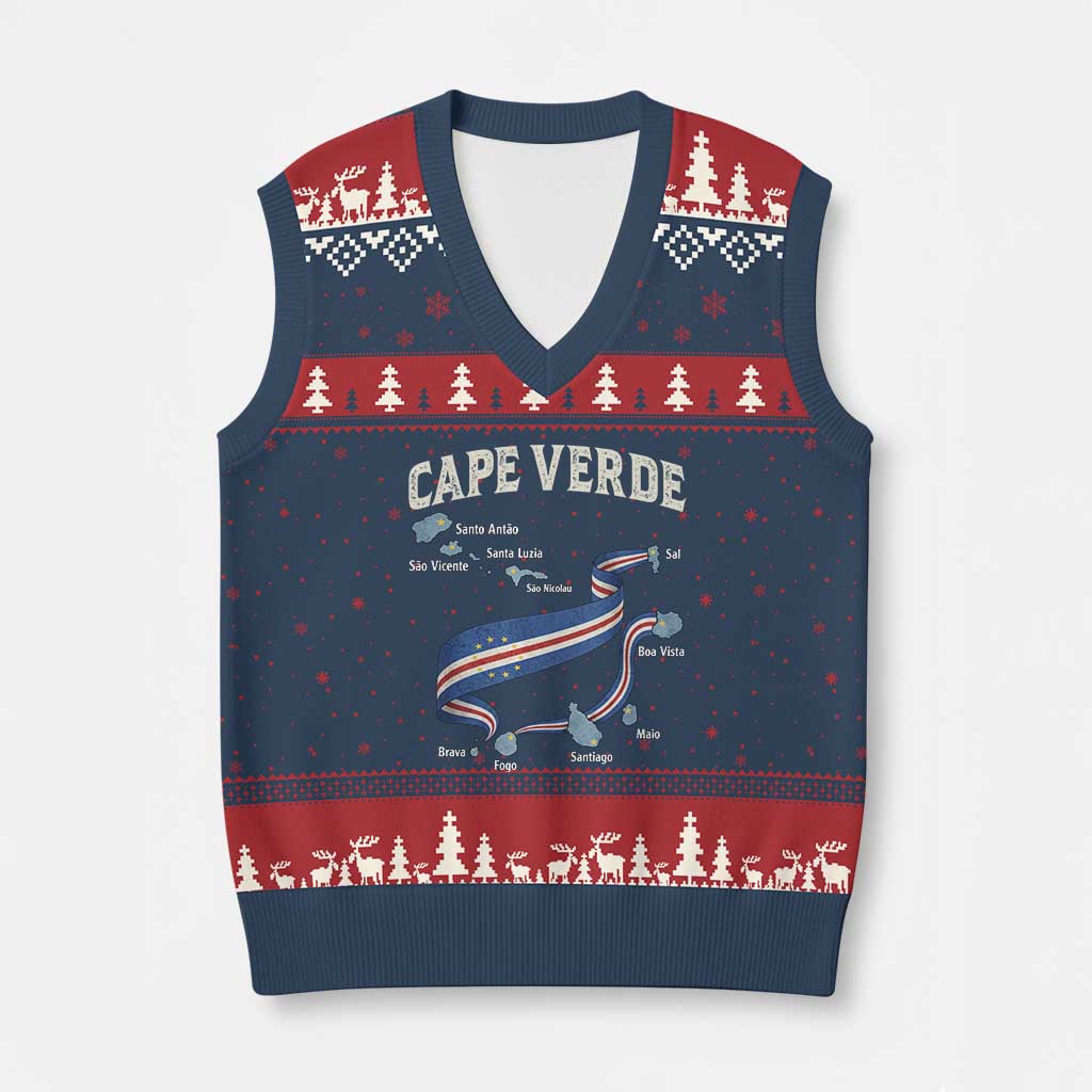 Cape Verde Islands Map National Flag V-Neck Knit Sweater Vest Cabo Verde Archipelago Geography Pride TS02 Navy Red Print Your Wear