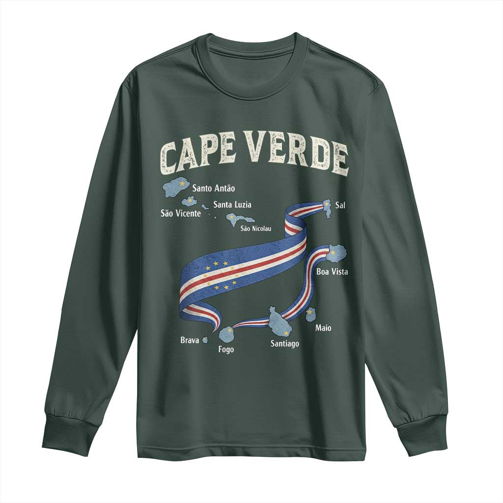 Cape Verde Islands Map National Flag Long Sleeve Shirt Cabo Verde Archipelago Geography Pride TS02 Dark Forest Green Print Your Wear