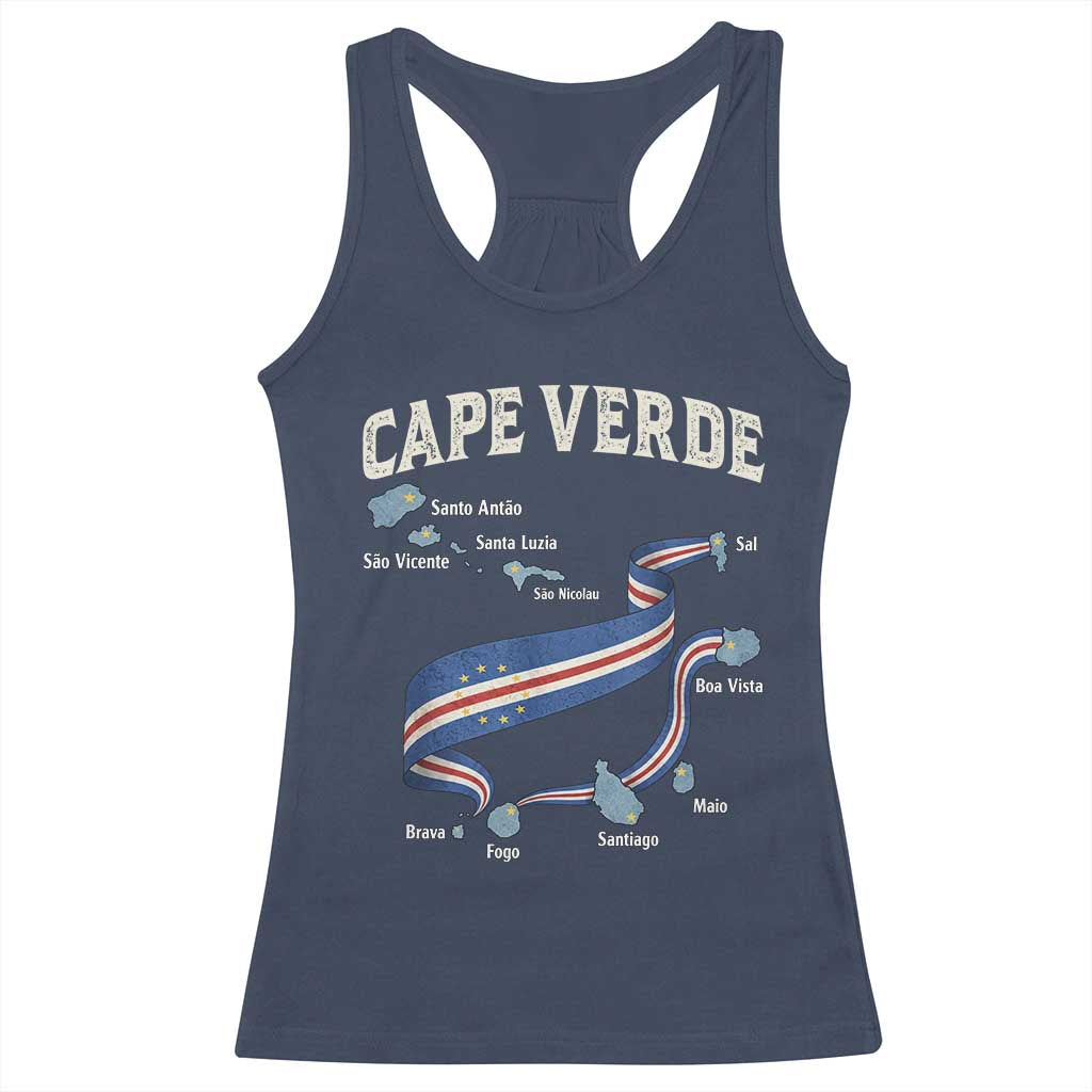 Cape Verde Islands Map National Flag Racerback Tank Top Cabo Verde Archipelago Geography Pride TS02 Navy Print Your Wear
