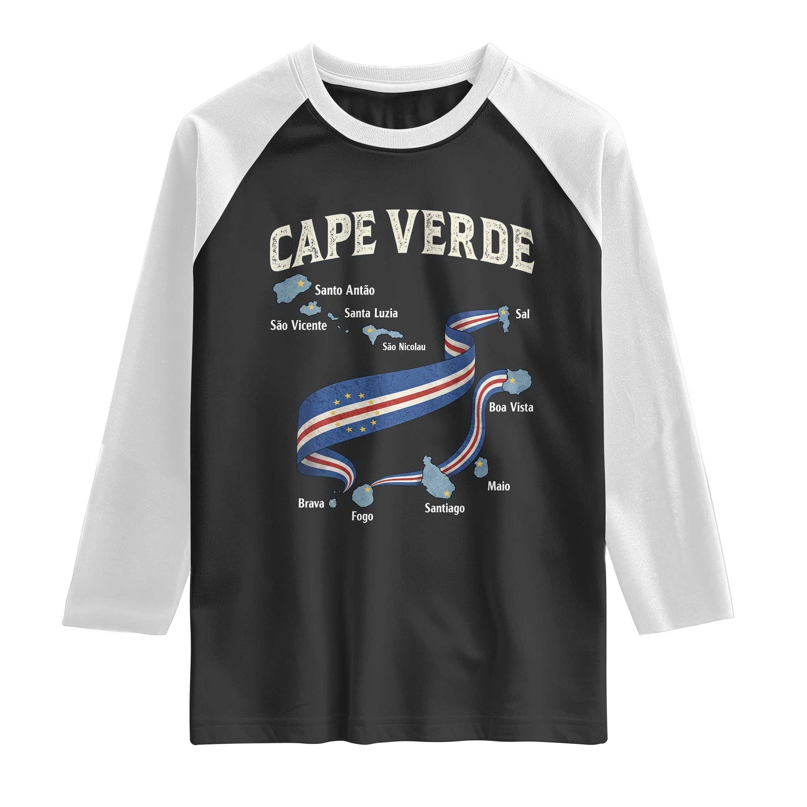 Cape Verde Islands Map National Flag Raglan Shirt Cabo Verde Archipelago Geography Pride TS02 Black White Print Your Wear