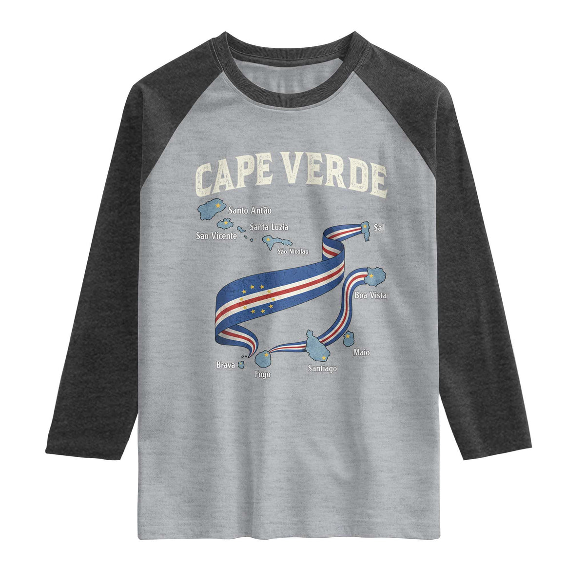 Cape Verde Islands Map National Flag Raglan Shirt Cabo Verde Archipelago Geography Pride TS02 Heather Gray Heather Charcoal Print Your Wear