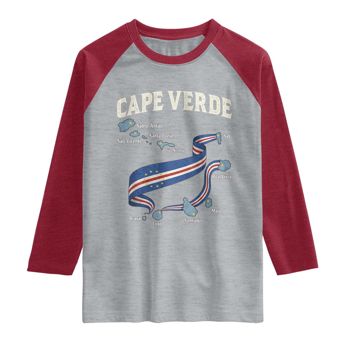 Cape Verde Islands Map National Flag Raglan Shirt Cabo Verde Archipelago Geography Pride TS02 Heather Gray Heather Red Print Your Wear