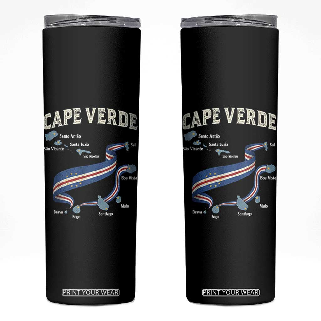 Cape Verde Islands Map National Flag Skinny Tumbler Cabo Verde Archipelago Geography Pride TS02 Black Print Your Wear