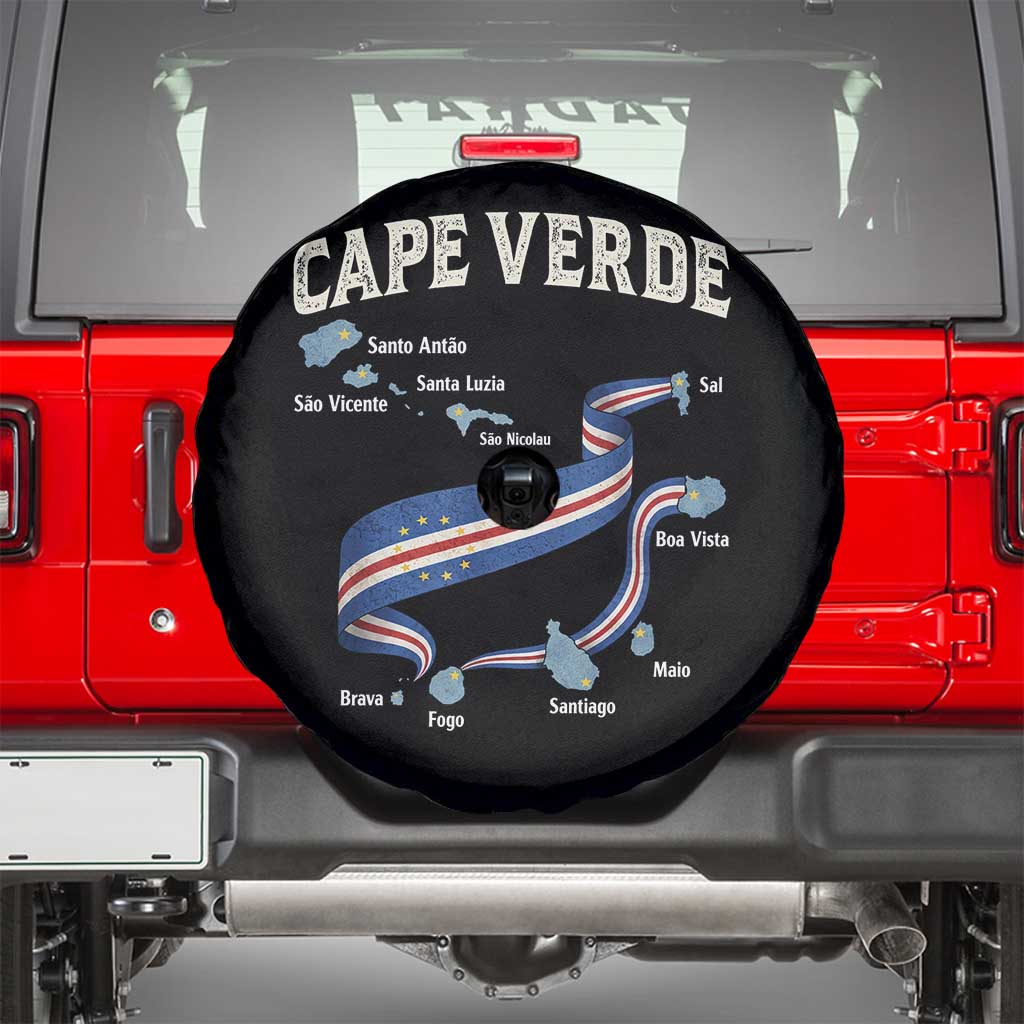 Cape Verde Islands Map National Flag Spare Tire Cover Cabo Verde Archipelago Geography Pride TS02 Black Print Your Wear