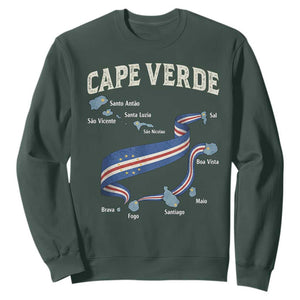 Cape Verde Islands Map National Flag Sweatshirt Cabo Verde Archipelago Geography Pride TS02 Dark Forest Green Print Your Wear