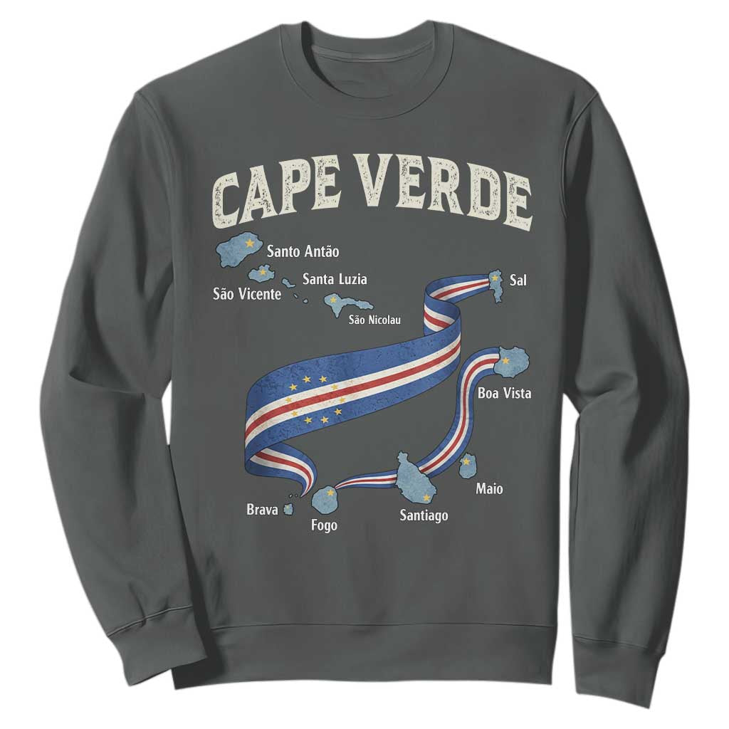 Cape Verde Islands Map National Flag Sweatshirt Cabo Verde Archipelago Geography Pride TS02 Dark Heather Print Your Wear