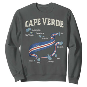 Cape Verde Islands Map National Flag Sweatshirt Cabo Verde Archipelago Geography Pride TS02 Dark Heather Print Your Wear