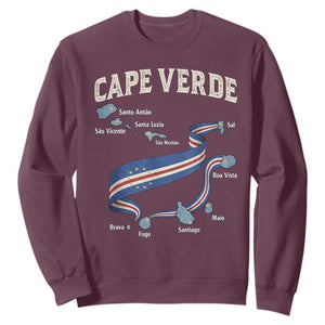 Cape Verde Islands Map National Flag Sweatshirt Cabo Verde Archipelago Geography Pride TS02 Maroon Print Your Wear